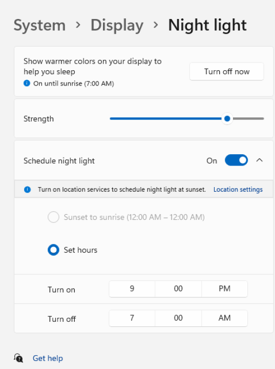 Windows 11 Night Light