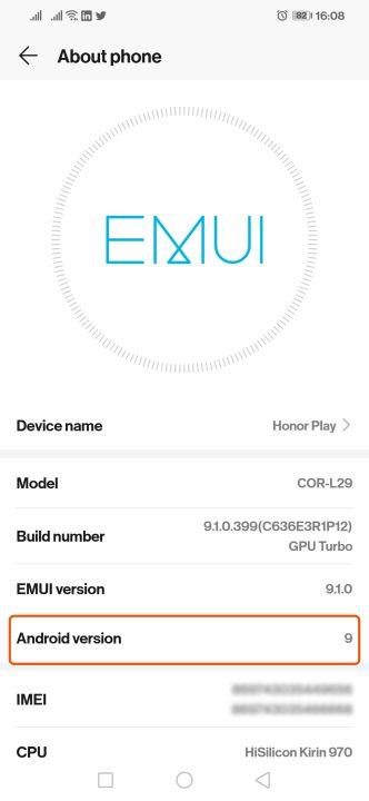 Honor Play (3) Android Version